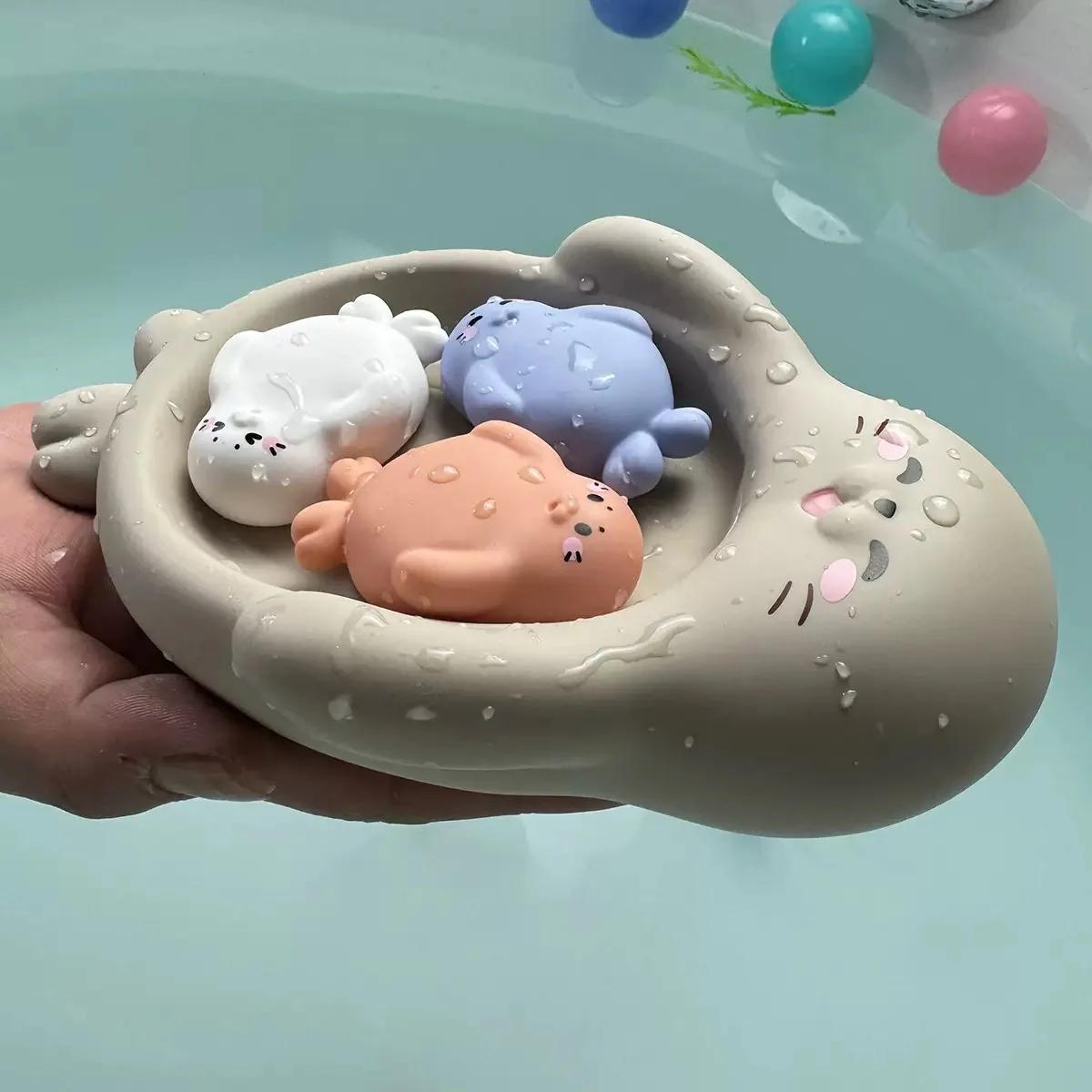 Baby Bath Toy Set Cute Animal Family Soft Silicone Otter Hippo seal Floating Bathtub Toys for Toddlers Kids Squeeze Water Play thumbnail 4