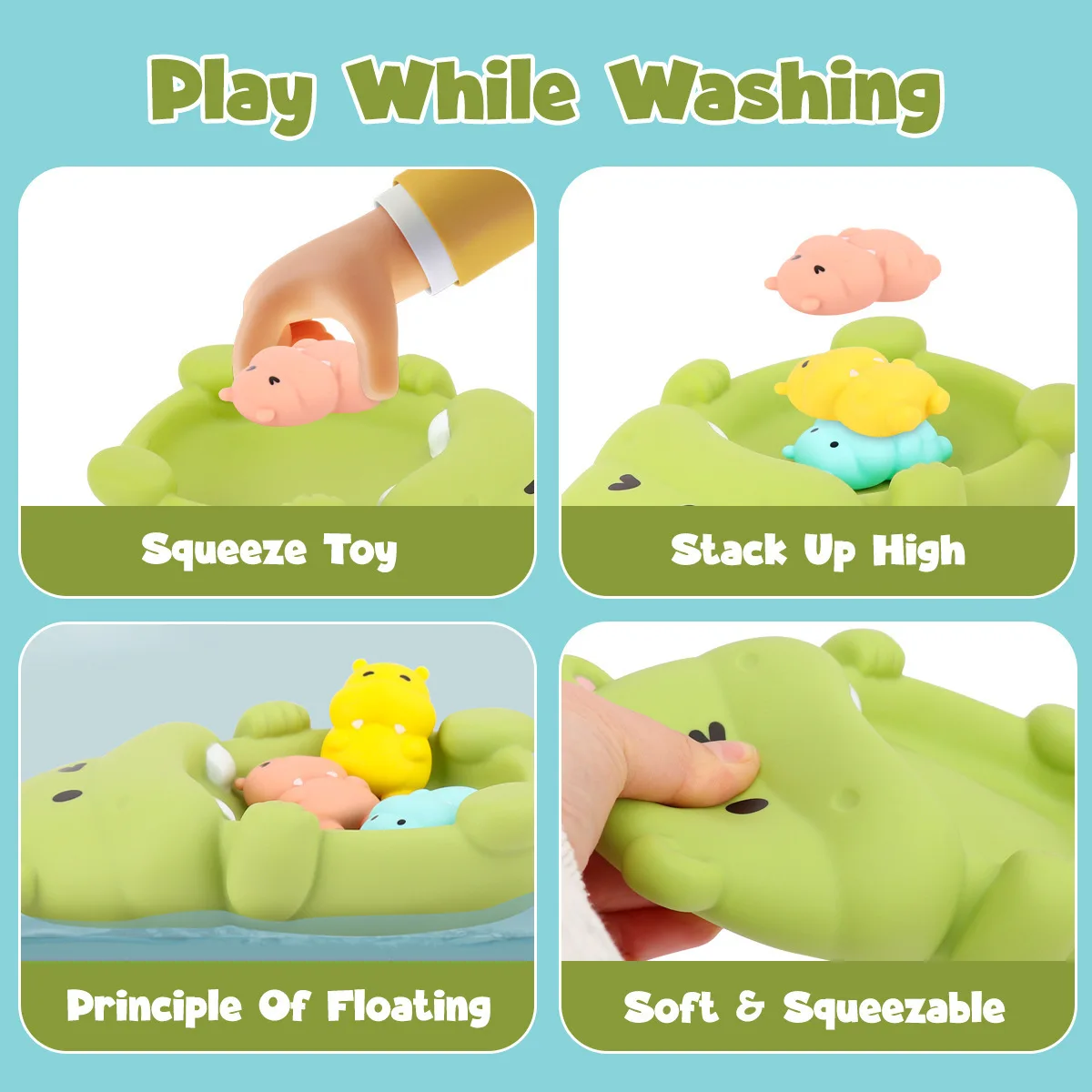 Baby Bath Toy Set Cute Animal Family Soft Silicone Otter Hippo seal Floating Bathtub Toys for Toddlers Kids Squeeze Water Play thumbnail 5