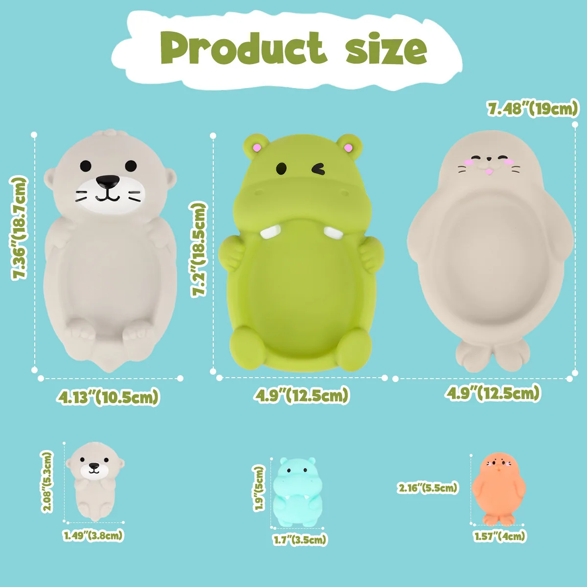 Baby Bath Toy Set Cute Animal Family Soft Silicone Otter Hippo seal Floating Bathtub Toys for Toddlers Kids Squeeze Water Play thumbnail 3