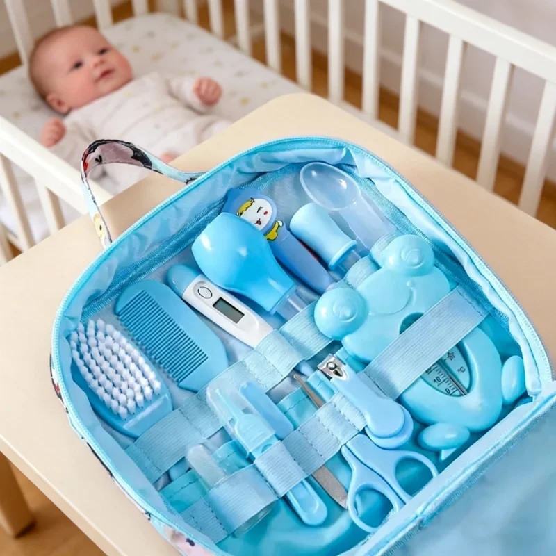 Newborn Care Kit 13 Piece Set With Storage Bag Nose Suction Nail Clipper Thermometer Daily Cleaning Healthcare Grooming Supplies