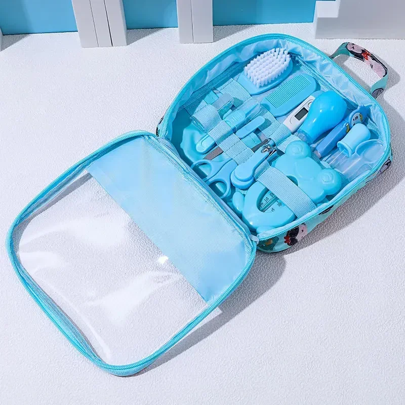 Newborn Care Kit 13 Piece Set With Storage Bag Nose Suction Nail Clipper Thermometer Daily Cleaning Healthcare Grooming Supplies thumbnail 3