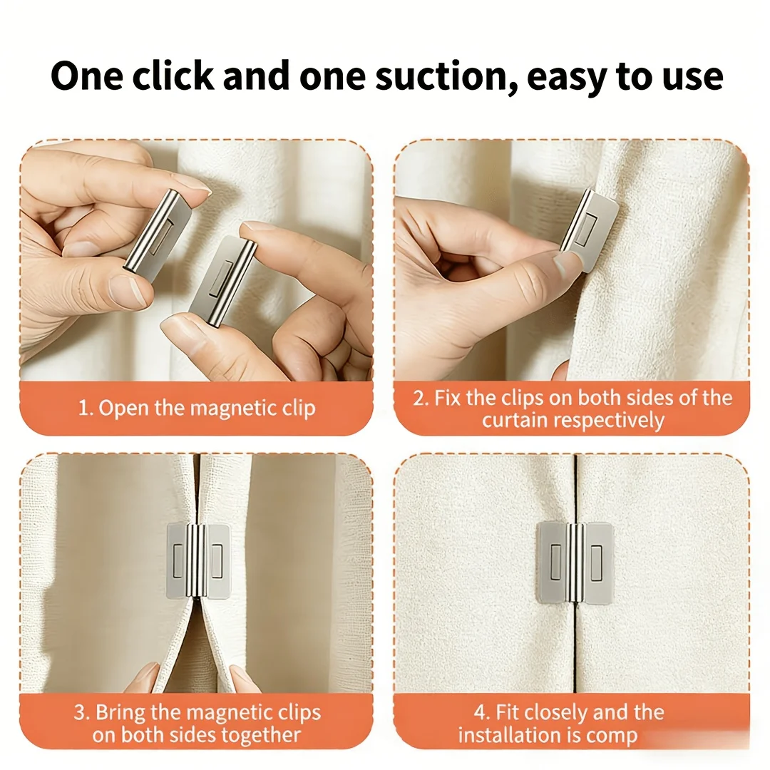 2/4Pairs Strong Magnetic Curtain Clips,for Prevent Light Leaking Keep Curtain Closed for Home Bedroom Office Curtain Draperies thumbnail 3