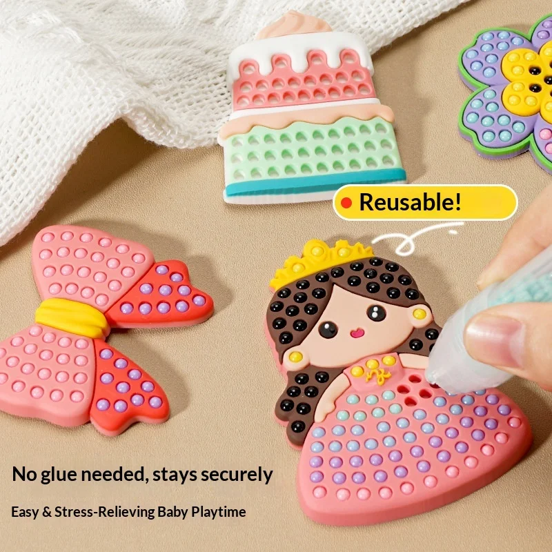 Kids DIY Handmade Dot Bead Painting, Creative Diamond Sticker Puzzle Toy, Cartoon Animal & Princess Design for Girls thumbnail 2