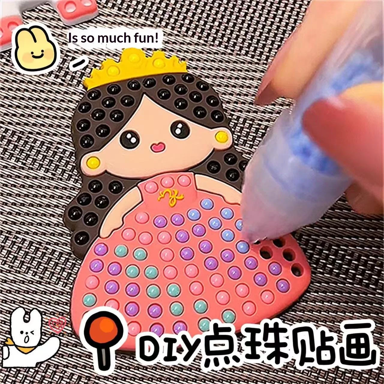 Kids DIY Handmade Dot Bead Painting, Creative Diamond Sticker Puzzle Toy, Cartoon Animal & Princess Design for Girls thumbnail 3