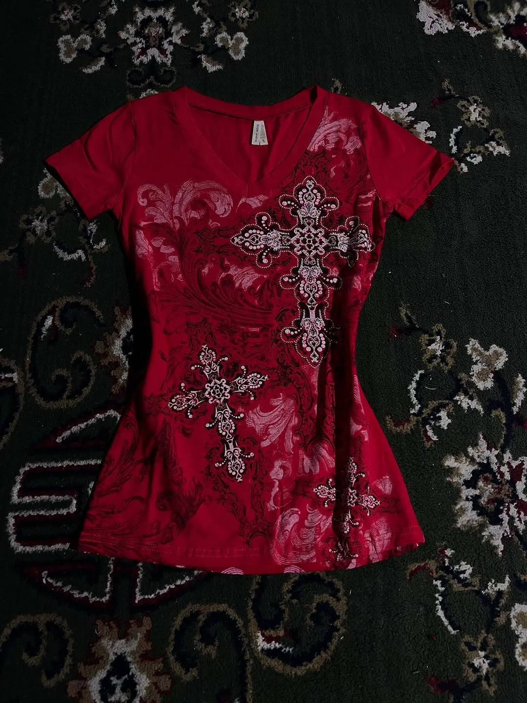 Dark Instagram style fashion high street trend V-neck women's T-shirt winter Gothic Y2k European and American cross-border thumbnail 4