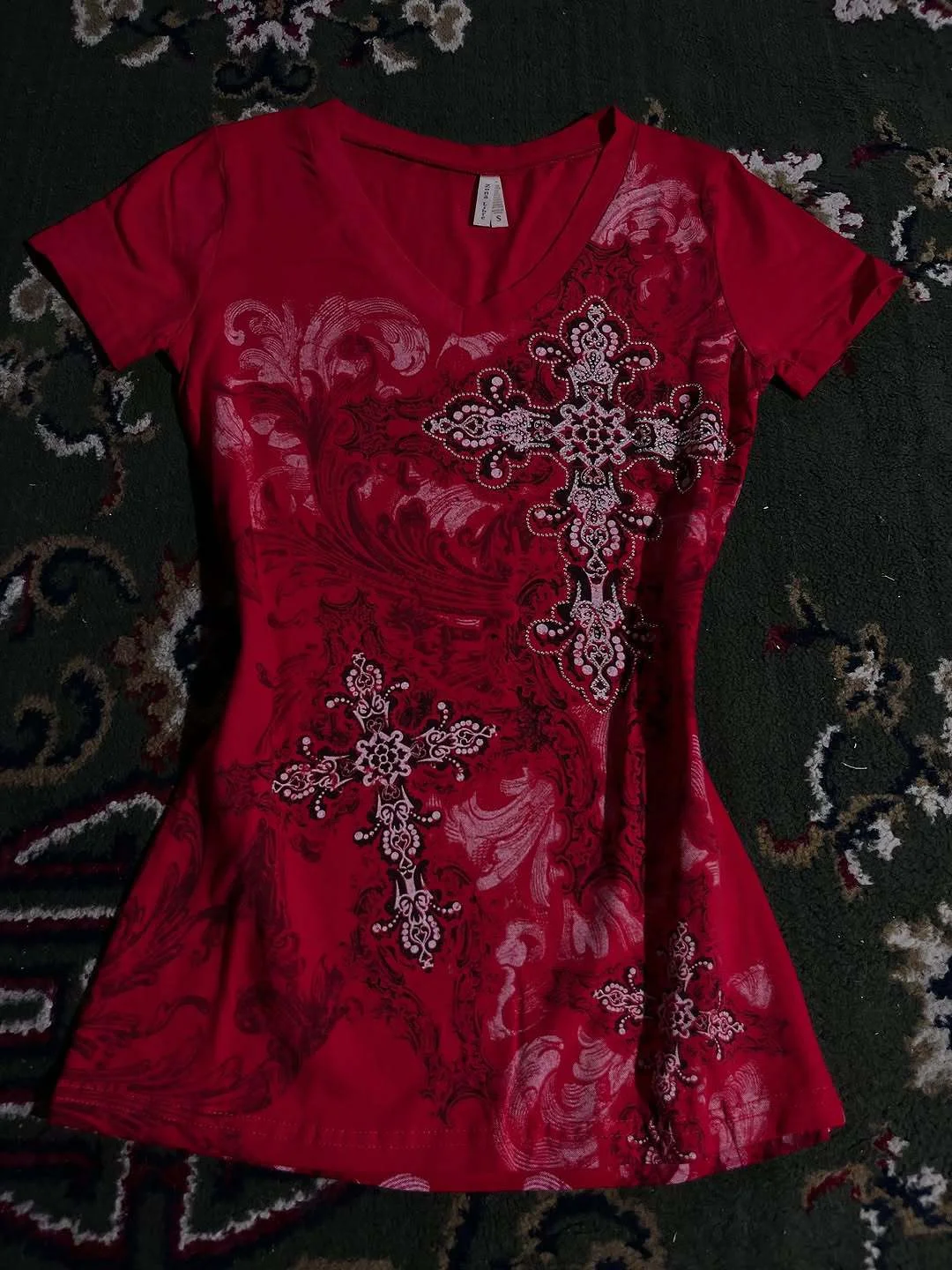 Dark Instagram style fashion high street trend V-neck women's T-shirt winter Gothic Y2k European and American cross-border