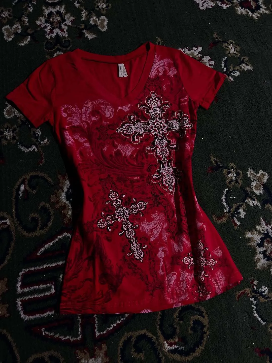 Dark Instagram style fashion high street trend V-neck women's T-shirt winter Gothic Y2k European and American cross-border thumbnail 2