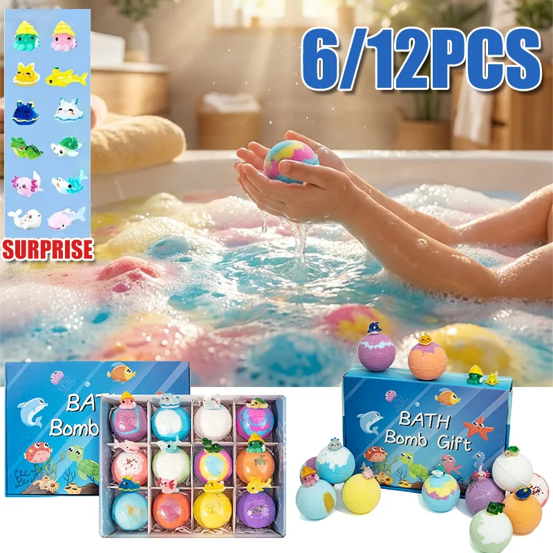 Kids Bath Bombs Toy Surprise Hidden Glow in Dark Toys Natural Bath Fizz Balls Set for Children Holiday Gift Set Party Favors