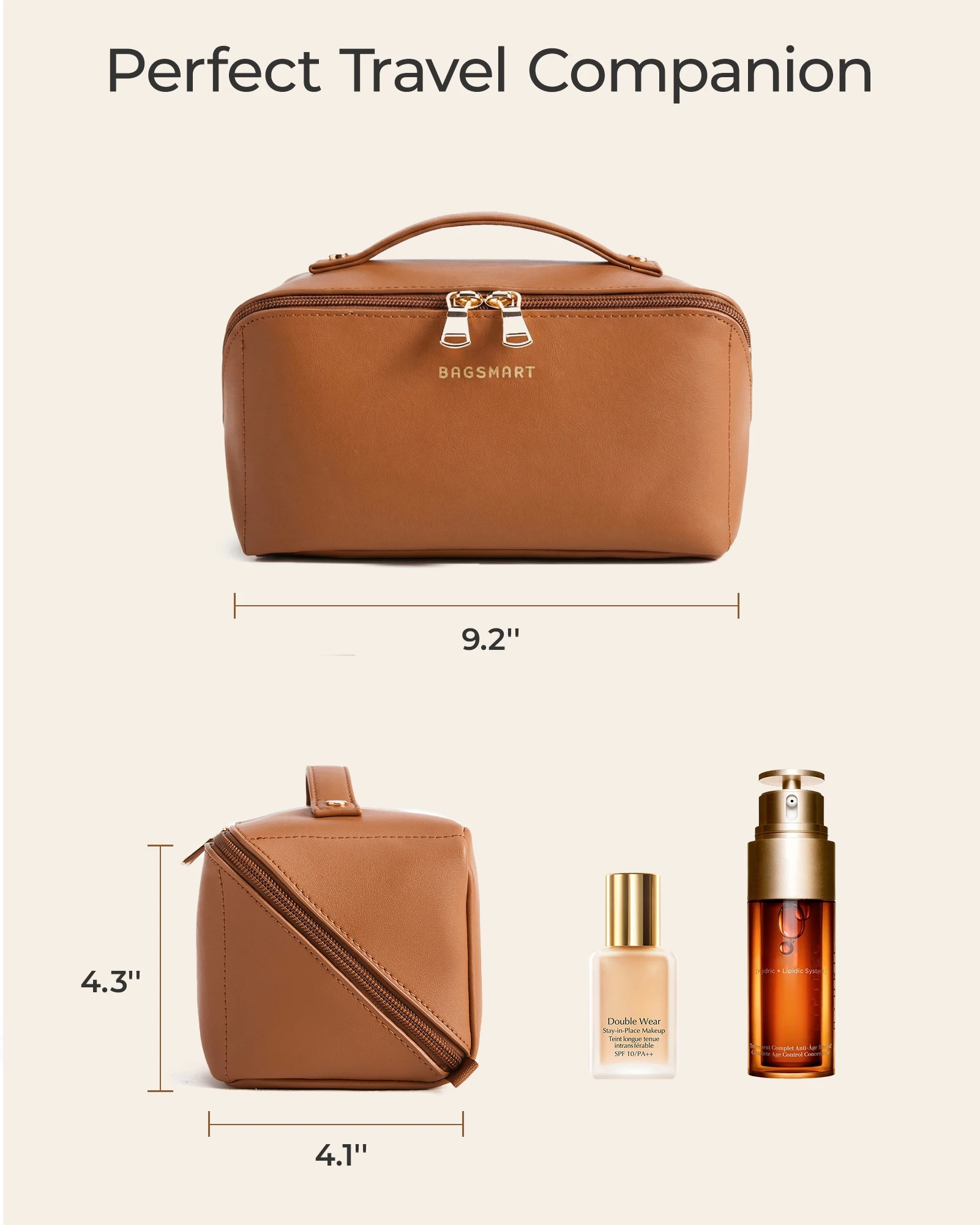 BAGSMART Makeup Bag Travel Cosmetic Bag Large Make Up Bag Flat Open Toiletry Bag for Women PU Leather Travel Essentials Organize thumbnail 2