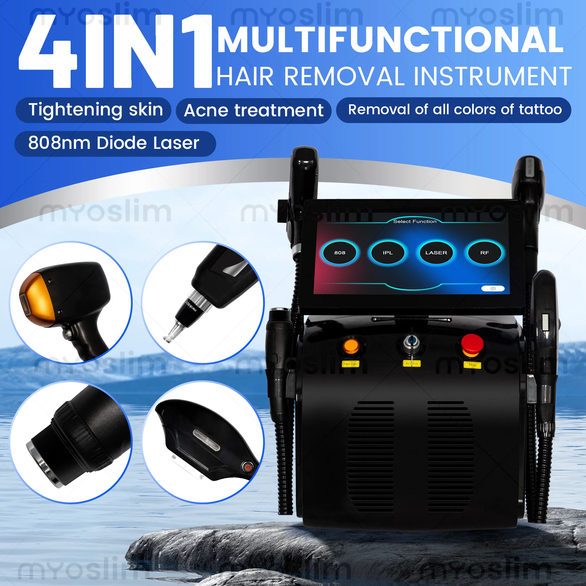 4-in-1 Professional Multifunctional Hair Removal Machine 808nm Diode Laser Tattoo Removal, Freckle Removal, Skin Rejuvenation thumbnail 3