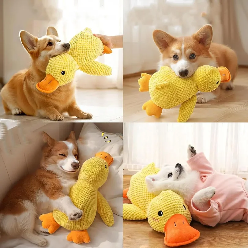 Duck dog toy plush chew resistant durable dog toy with quacking sound teeth grinding relief soft companion for small large dog thumbnail 2