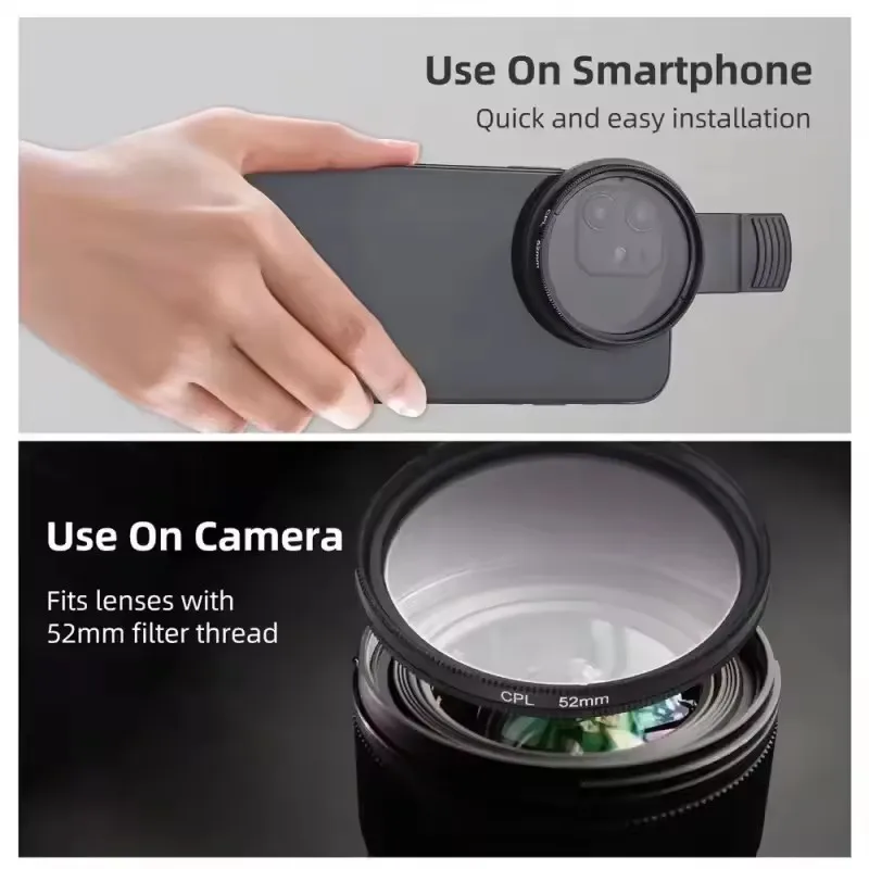 52MM Circular Universal Portable Polarizer Camera Lens Clip CPL / UV Filter Kit for iPhone Huawei Xiaomi Samsung thumbnail 6
