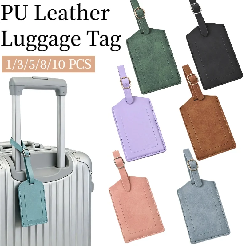 1-10 PCS PU Leather Luggage Tag Adjustable Buckle Colorful Travel Baggage Tag with Privacy Cover Name ID Label Bag Tag   ﻿