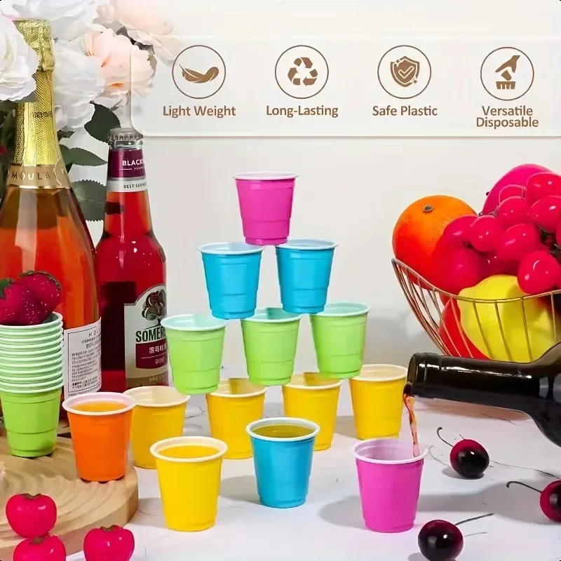 50-200PCS Tasting Cup Household Disposable Colored Plastic Cup Thickened Leak Proof Drinking Cup Barbecue Dinner Beer Cup thumbnail 4