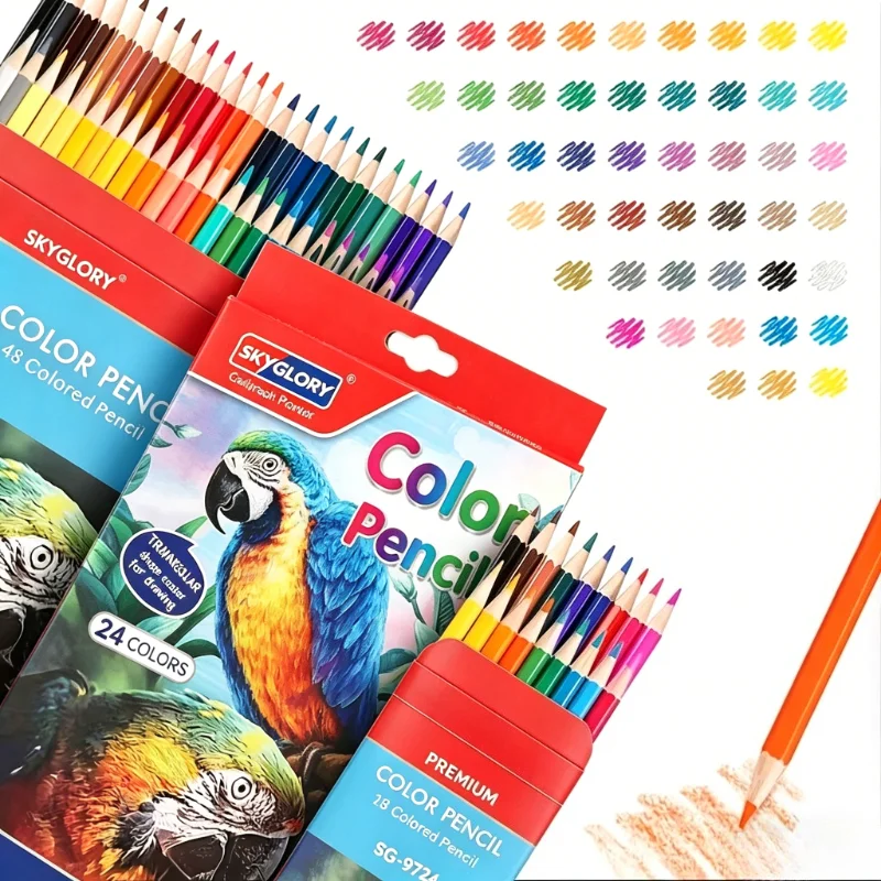 1 Set 12-48 Colors Colored Pencil Set, HB Triangular Barrel Drawing Pencils, Professional Art Supplies for School Stationery