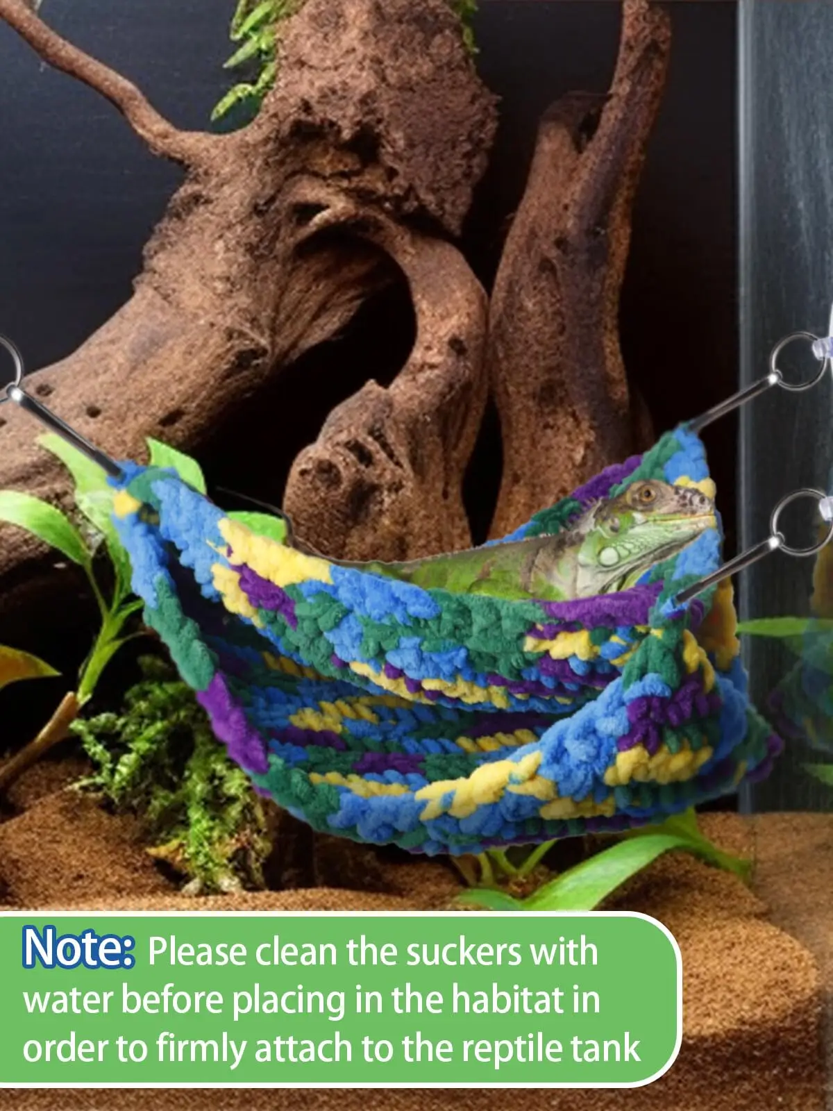 Double-layered reptile hammock for bearded dragon lizards and other small animals, equipped with suction cups and hanging hooks thumbnail 5