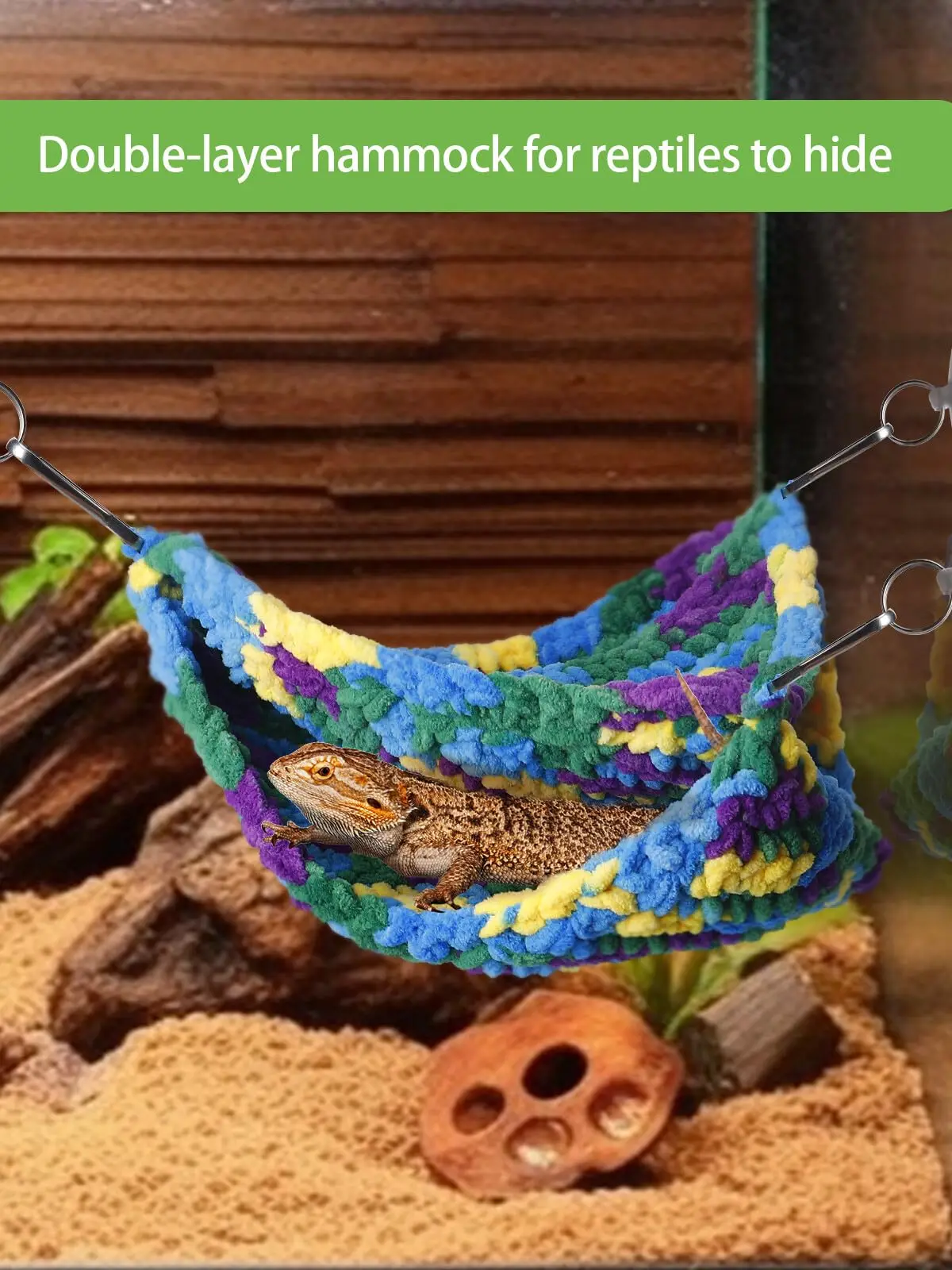 Double-layered reptile hammock for bearded dragon lizards and other small animals, equipped with suction cups and hanging hooks thumbnail 4