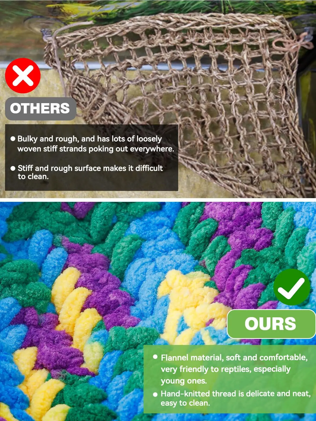 Double-layered reptile hammock for bearded dragon lizards and other small animals, equipped with suction cups and hanging hooks thumbnail 2