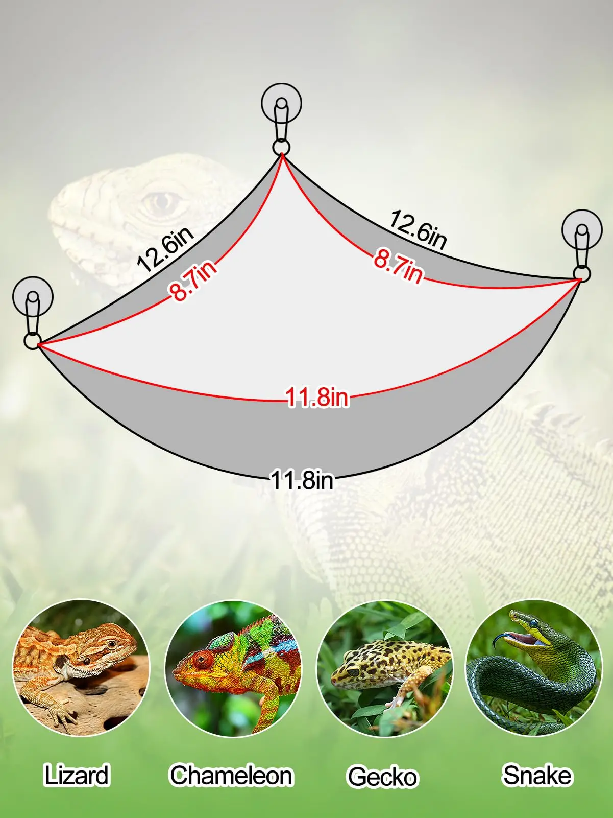 Double-layered reptile hammock for bearded dragon lizards and other small animals, equipped with suction cups and hanging hooks thumbnail 6