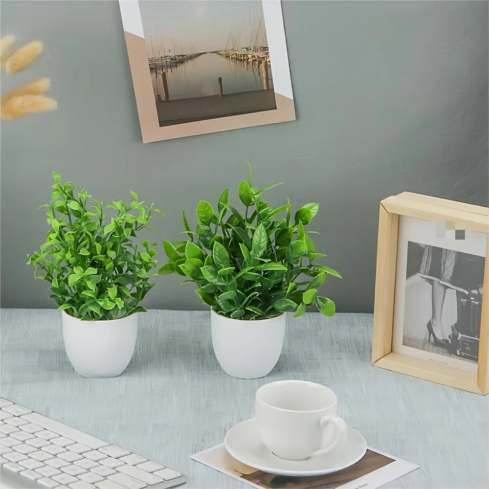 4pcs Mini Artificial Potted Plants Fake Bonsai Greenery for Home Office Farmhouse Bathroom Shelf Decor Indoor thumbnail 3
