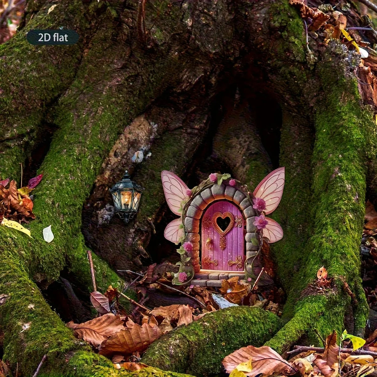 2D Flat Wooden Fairy Door Lantern Garden Mushroom House Tree Stump Corner Decoration Home Creative Decorations
