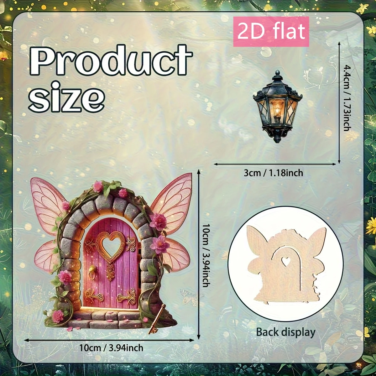 2D Flat Wooden Fairy Door Lantern Garden Mushroom House Tree Stump Corner Decoration Home Creative Decorations thumbnail 3