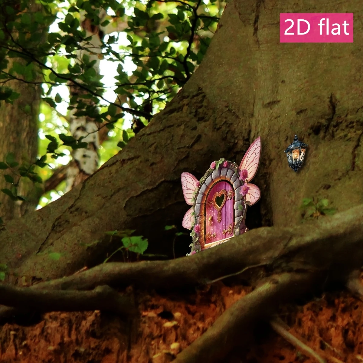 2D Flat Wooden Fairy Door Lantern Garden Mushroom House Tree Stump Corner Decoration Home Creative Decorations thumbnail 5