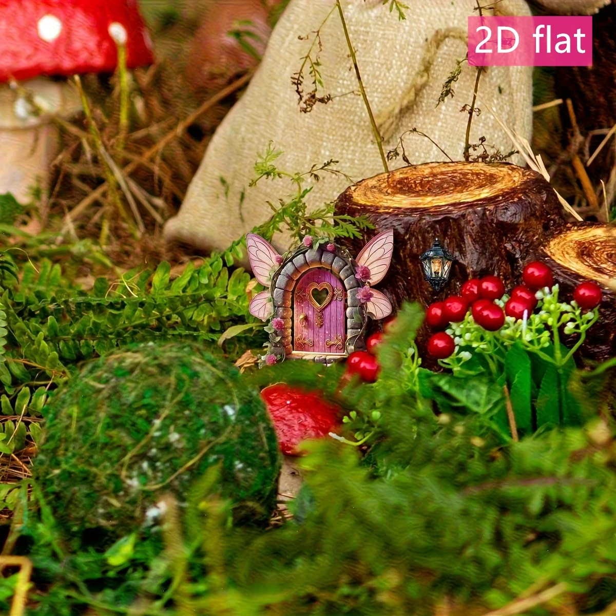 2D Flat Wooden Fairy Door Lantern Garden Mushroom House Tree Stump Corner Decoration Home Creative Decorations thumbnail 4