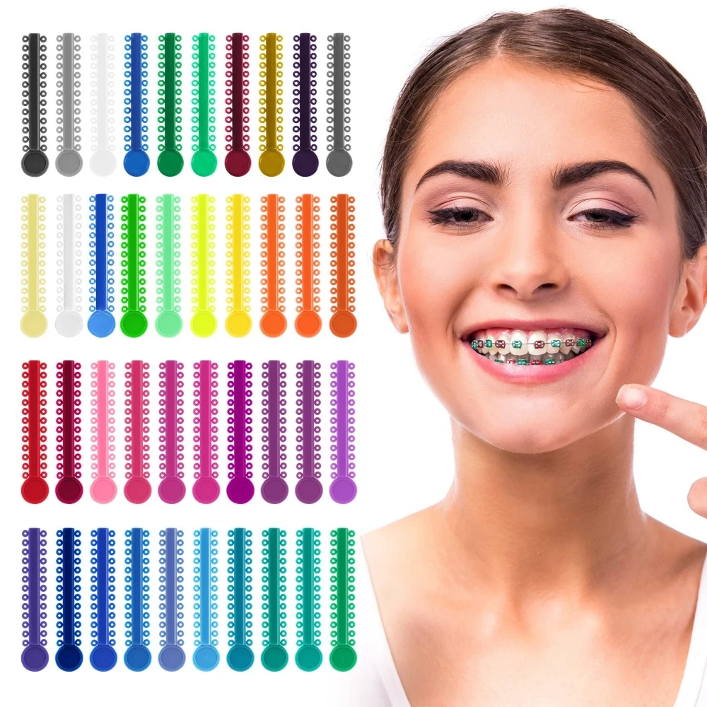 1040 Ties/40 Sticks Dental Orthodontic Elastic Ligature Ties Elastomeric Rubber Bands for Brackets Braces Dentistry Supplies