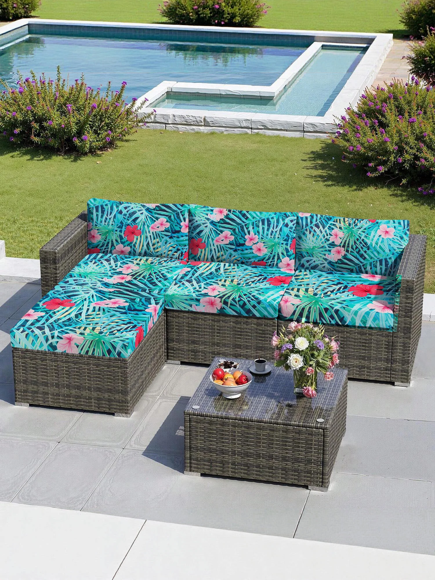 1PC Tropical rainforest leaf printed milk silk sofa cushion cover, suitable for courtyards, gardens and various occasions thumbnail 5