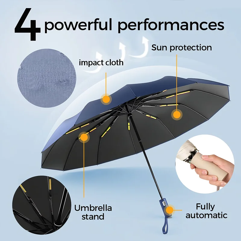 New Super Strong Windproof Automatic Umbrella Sunshade Uv  12K Ribs 105cm Diamete Protection Outdoor Rain Gear Portable Umbrella thumbnail 2