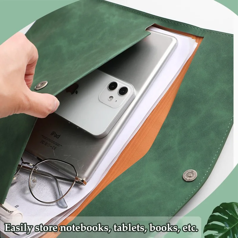 1pcs Leather A4 File Bag Waterproof Wear-resistant Ultra-large Capacity Folder Business Office School File Storage Supplies thumbnail 2