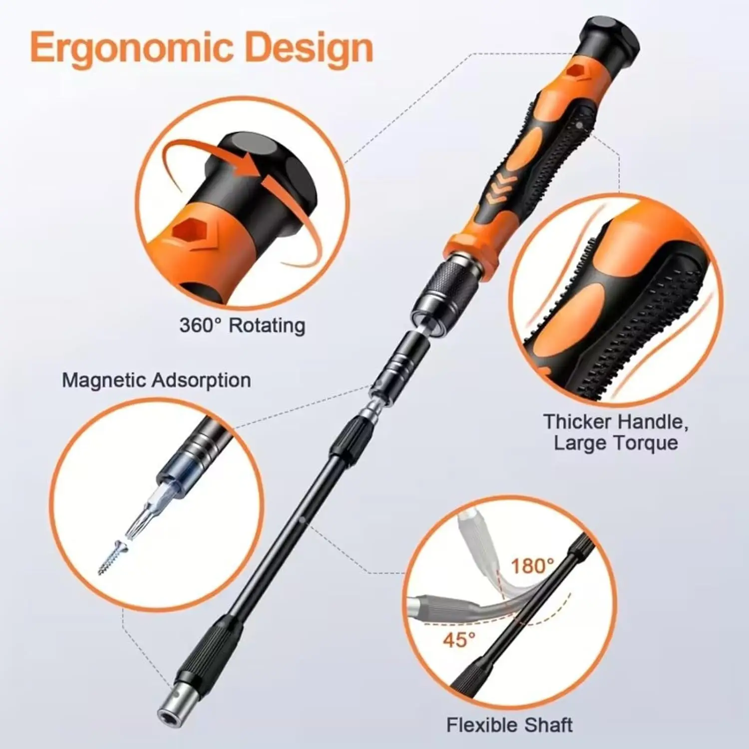 115in1 Precision Screwdriver Set, CRV Steel Bits w/ Torx Triwing, Mini Repair Tool Kit for Electronics ORANGE thumbnail 2