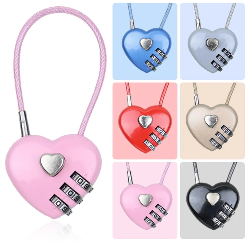 Fashion Heart Shape 3 Digit Password Combination Lock New Love Password Lock Bag Password Code Padlock Concentric Lock Padlock