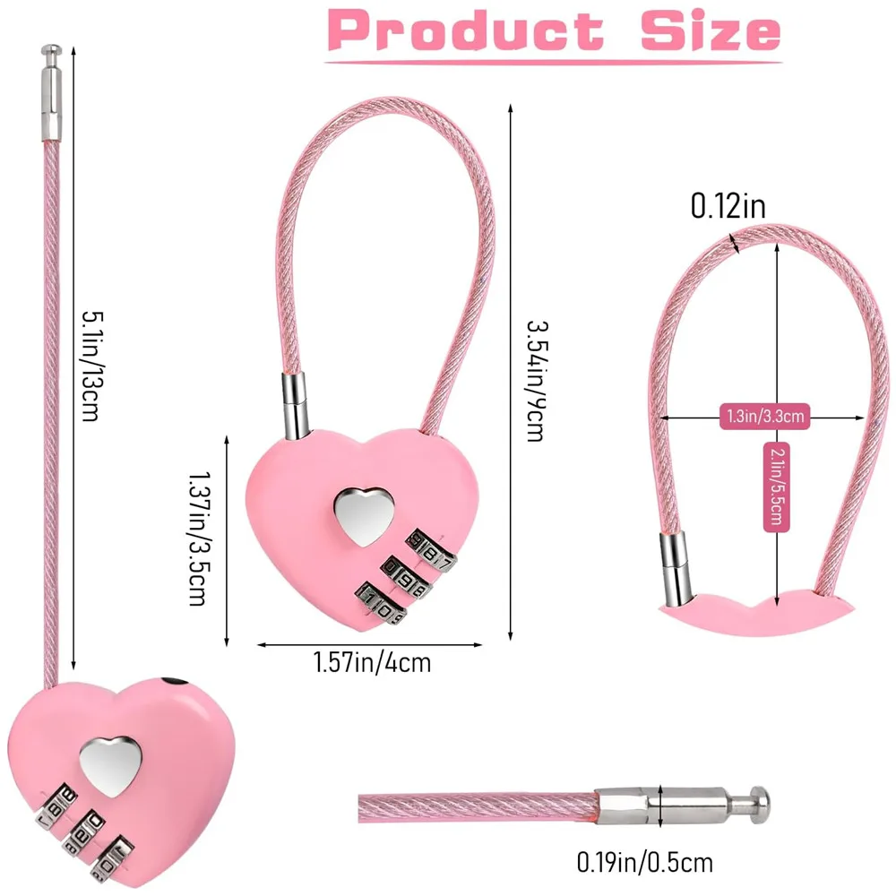 Fashion Heart Shape 3 Digit Password Combination Lock New Love Password Lock Bag Password Code Padlock Concentric Lock Padlock thumbnail 2