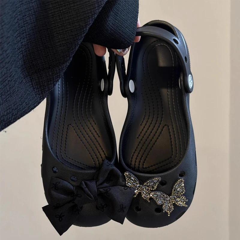 Fashion Black Large Bow Shoe Decoration Crystal Butterfly Shoe Charm Set Women's Ballet DIY Shoes corc charms pack thumbnail 2