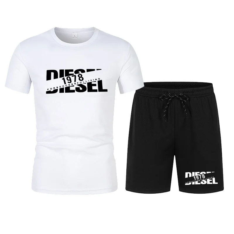 Trendy summer men's set, casual fashion sportswear, beach printed short sleeved T-shirt set, jogging breathable T-shirt set