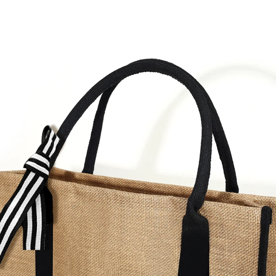 A-Z Jute Men's Tote Bag, Black-Trimmed Large Capacity Beach Bag, Women's Reusable Shopping Bag, Graduation Gift thumbnail 5