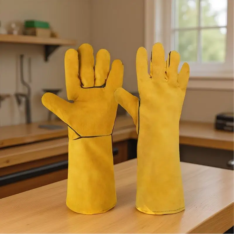 **1 Pair 40cm Safety Work Labor Glove Welding Gloves Heat Cut Resistant Insulated Custom Design Welding Leather Gloves thumbnail 5