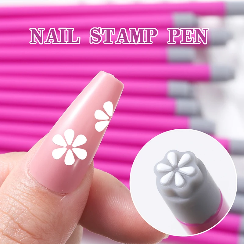 3/15Pcs 2 IN1 Nail Stamping Pen Nail Art Stamping Carved Template Tools Floral DIY Make Nails Parts Decorations Manicure Tools thumbnail 2