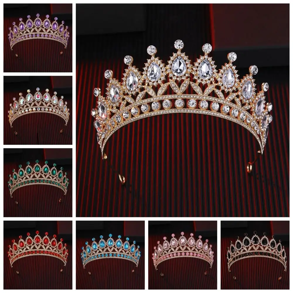 Rhinestone Baroque Pageant Crowns Cake Decorations Hair Jewelry Bridal Crowns Sparkling Round Size Queen Princess Tiara thumbnail 4