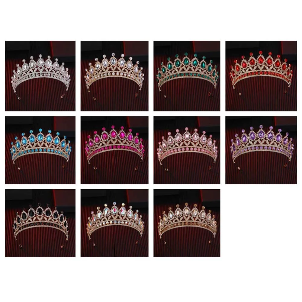 Rhinestone Baroque Pageant Crowns Cake Decorations Hair Jewelry Bridal Crowns Sparkling Round Size Queen Princess Tiara thumbnail 5