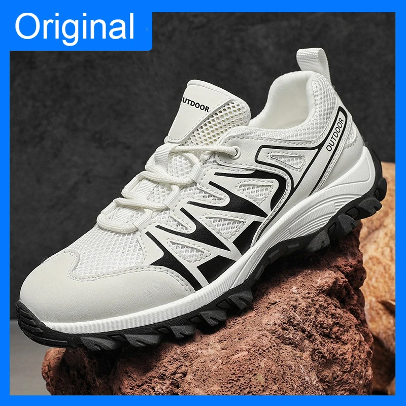 Mens Sports Shoes Summer Mesh Outdoor Breathe Lace Up Low Top Hiking Shoes Anti Slip Wear-resistant Casual Sports Running Shoes