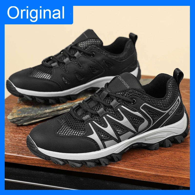Mens Sports Shoes Summer Mesh Outdoor Breathe Lace Up Low Top Hiking Shoes Anti Slip Wear-resistant Casual Sports Running Shoes thumbnail 3