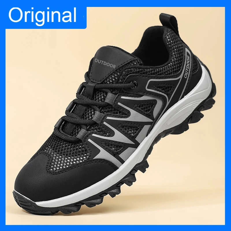 Mens Sports Shoes Summer Mesh Outdoor Breathe Lace Up Low Top Hiking Shoes Anti Slip Wear-resistant Casual Sports Running Shoes thumbnail 2