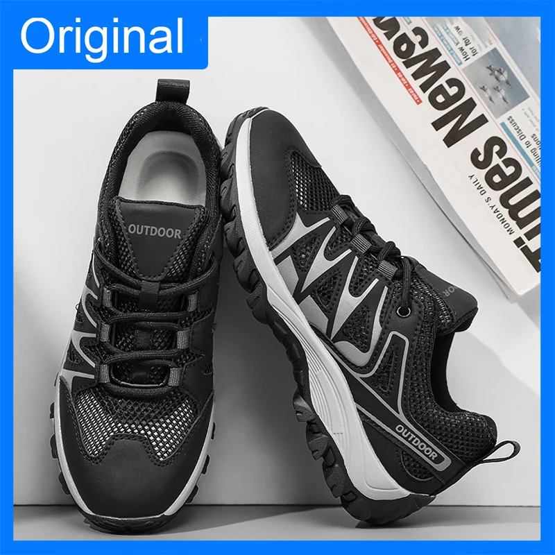 Mens Sports Shoes Summer Mesh Outdoor Breathe Lace Up Low Top Hiking Shoes Anti Slip Wear-resistant Casual Sports Running Shoes thumbnail 6