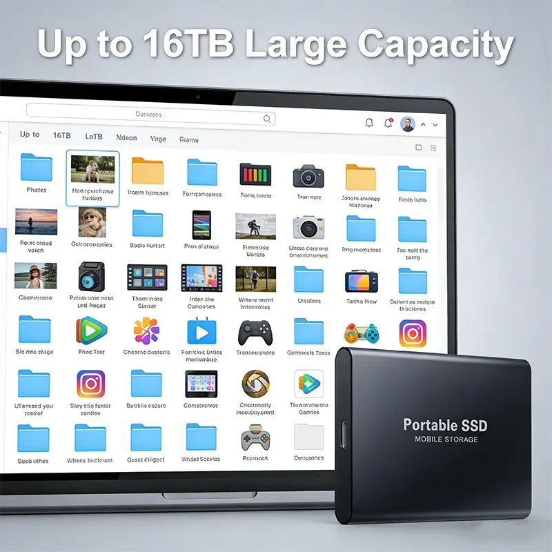 High-End Fast-Transfer Portable SSD 1TB Original External Hard Drive 2TB High Speed Solid Disk 16TB USB3.2 for Phone/Mac/PC thumbnail 3