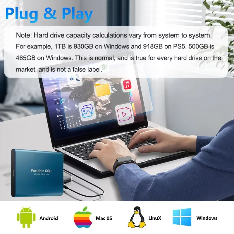 High-End Fast-Transfer Portable SSD 1TB Original External Hard Drive 2TB High Speed Solid Disk 16TB USB3.2 for Phone/Mac/PC thumbnail 2