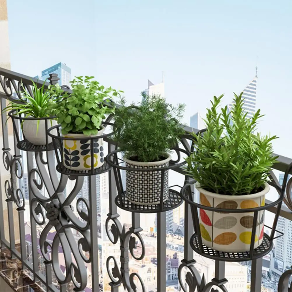 1PC Round Metal Flower Pot Holder Garden Plant Stand Hanging Bracket Balcony Frame Railing Home Wall-Mounted Rack 21*18*21cm thumbnail 4