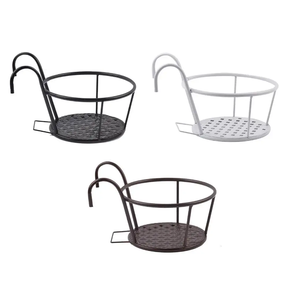 1PC Round Metal Flower Pot Holder Garden Plant Stand Hanging Bracket Balcony Frame Railing Home Wall-Mounted Rack 21*18*21cm thumbnail 6